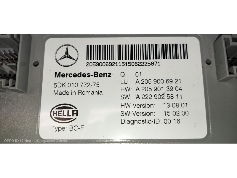 Recambio de modulo electronico para mercedes clase c (w205) lim. 2.1 cdi cat referencia OEM IAM A2059006921 A2059013904 A2229025