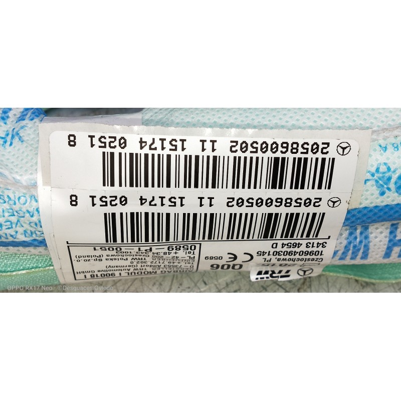 Recambio de airbag cortina delantero derecho para mercedes clase c (w205) lim. 2.1 cdi cat referencia OEM IAM 2058600502  