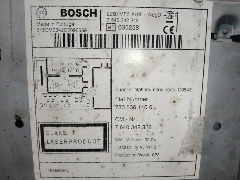 Recambio de sistema audio / radio cd para peugeot bipper tepee active referencia OEM IAM 7640342316 7355361100 