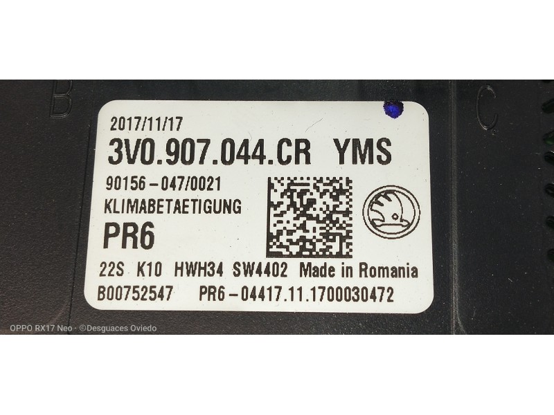 Recambio de mando calefaccion / aire acondicionado para skoda superb (3v3) active referencia OEM IAM 3V0907044CR  