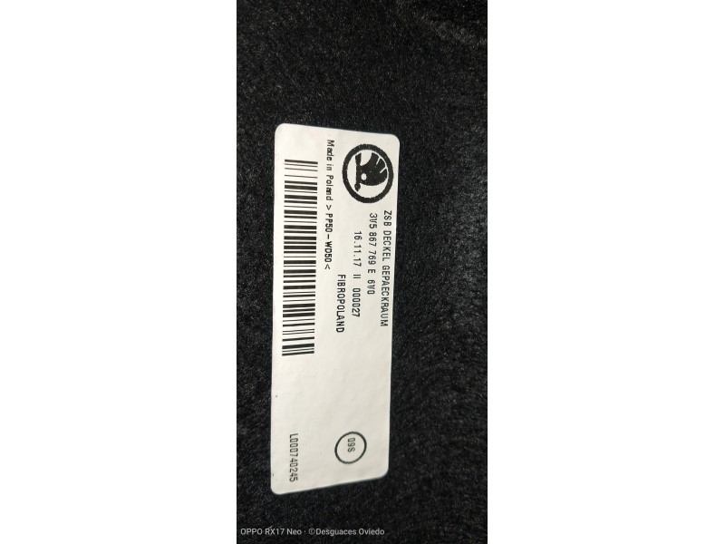 Recambio de bandeja trasera para skoda superb (3v3) active referencia OEM IAM 3V5867769E  