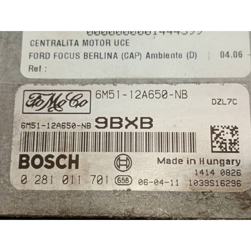 Recambio de centralita motor uce para ford focus berlina (cap) ambiente (d) referencia OEM IAM 6M5112A650NB 0281011701 