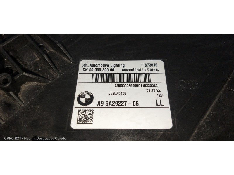Recambio de faro izquierdo para bmw serie x3 (g01) referencia OEM IAM A95A2922706 LE20A6456 CN0000039006 
