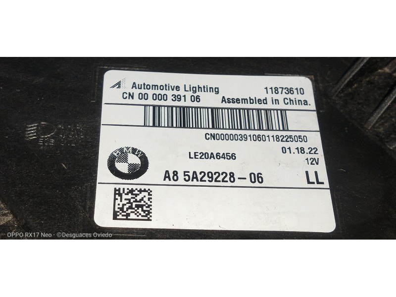Recambio de faro derecho para bmw serie x3 (g01) referencia OEM IAM A85A2922806 LE20A6456 CN0000039106 