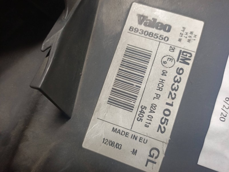 Recambio de faro izquierdo para opel meriva 1.6 16v referencia OEM IAM 93321052 89308550 