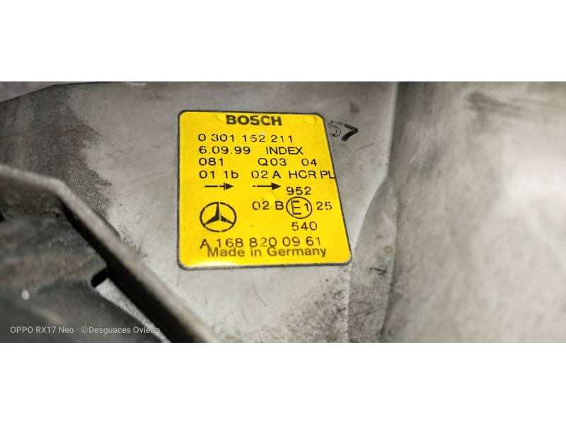 Recambio de faro izquierdo para mercedes clase a (w168) 170 cdi (168.008) referencia OEM IAM A1688200961 0301152211 