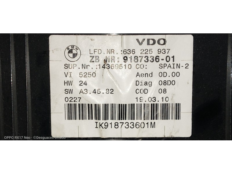 Recambio de cuadro instrumentos para bmw serie 3 berlina (e90) 318i referencia OEM IAM A2C53387836 636225937 918733601