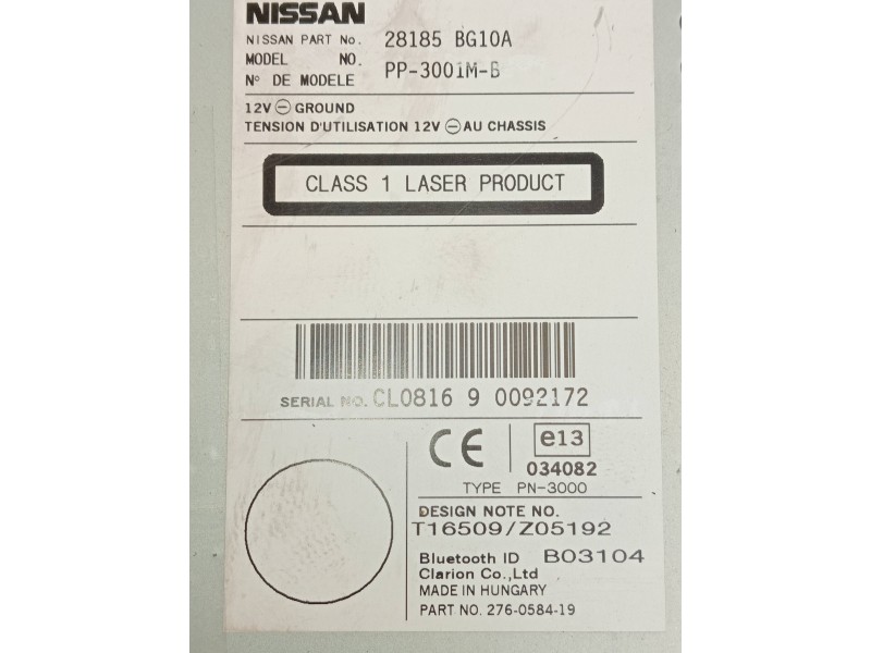 Recambio de sistema audio / radio cd para nissan micra (k12e) city (d) referencia OEM IAM 28185BG10A PP3001MB 