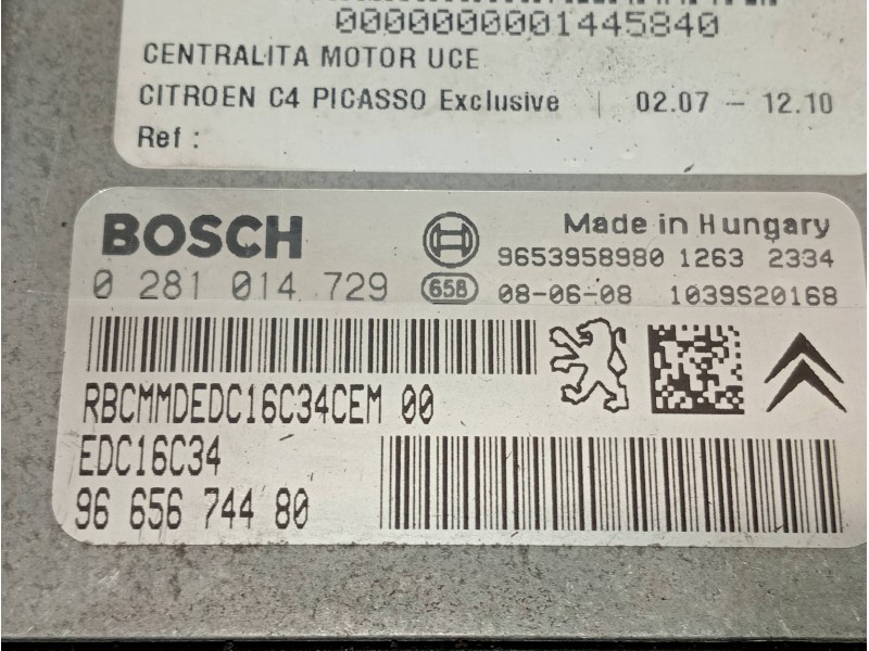 Recambio de centralita motor uce para citroen c4 picasso exclusive referencia OEM IAM 9665674480 0281014729 9653958980