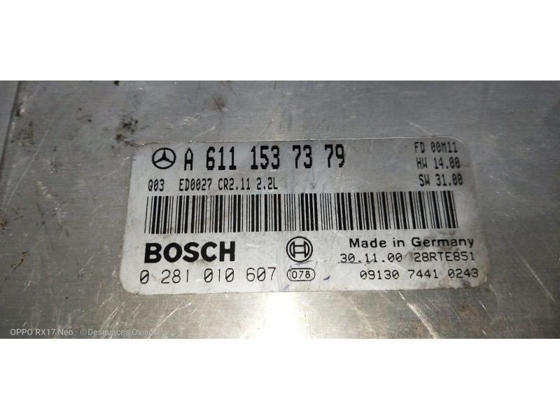 Recambio de centralita motor uce para mercedes clase c (w203) berlina 220 cdi (203.006) referencia OEM IAM 0281010607 A611153737