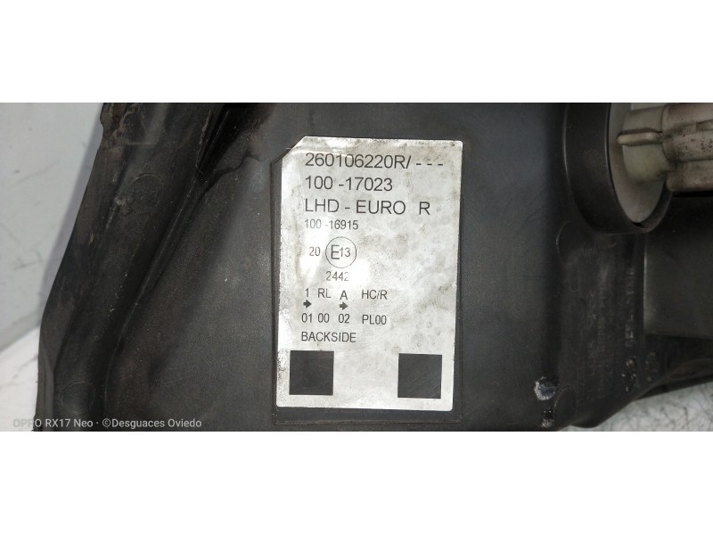 Recambio de faro derecho para renault kangoo profesional referencia OEM IAM 260106220R  