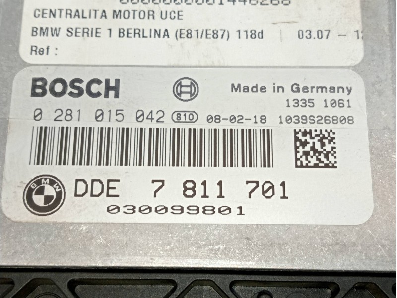 Recambio de centralita motor uce para bmw serie 1 berlina (e81/e87) 118d referencia OEM IAM   
