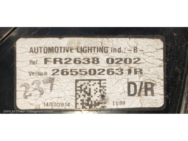 Recambio de piloto trasero derecho para renault clio iv technofeel referencia OEM IAM FR26380202 265502631R 