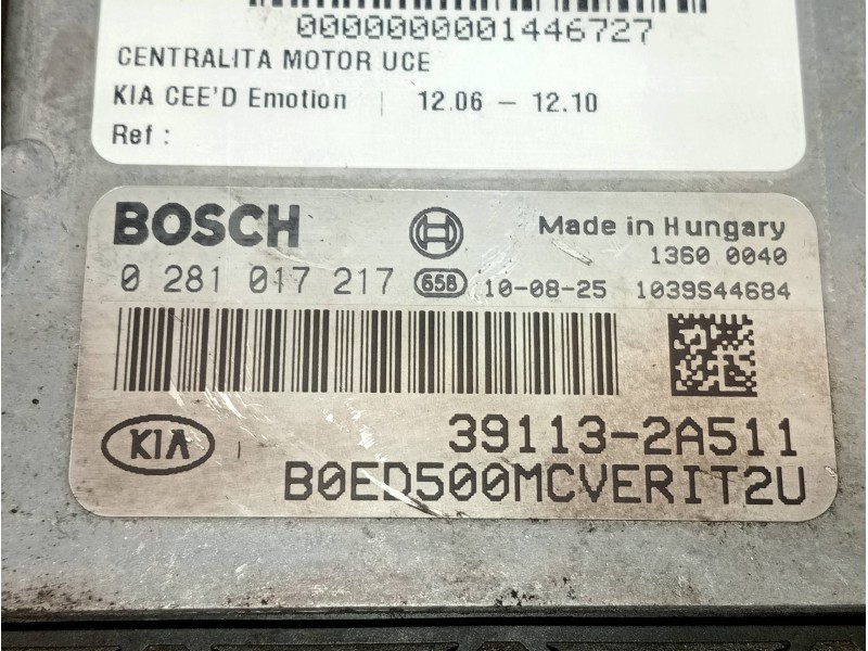 Recambio de centralita motor uce para kia cee´d emotion referencia OEM IAM 391132A511 0281017217 