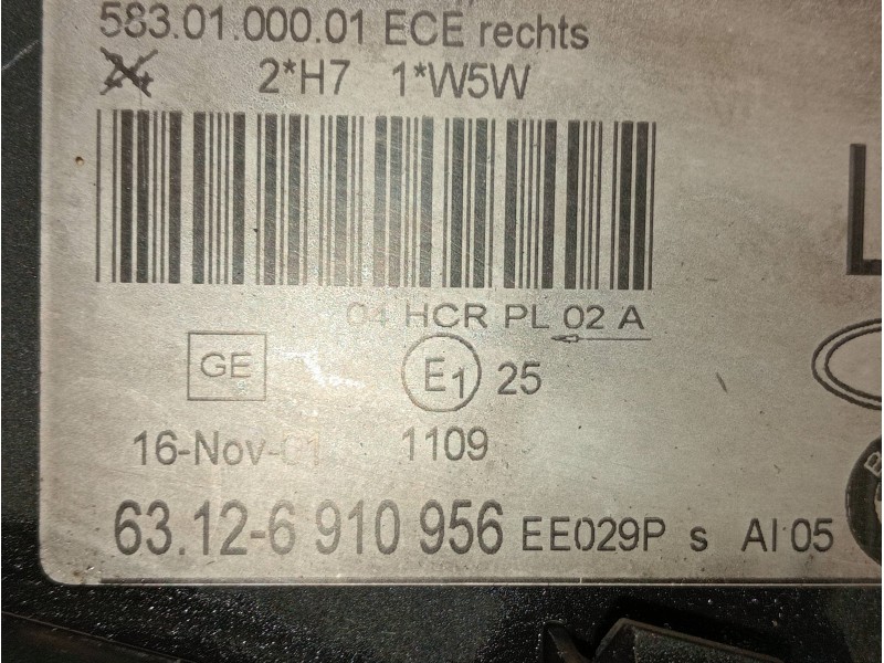 Recambio de faro derecho para bmw serie 3 touring (e46) 320d referencia OEM IAM 63126910956  