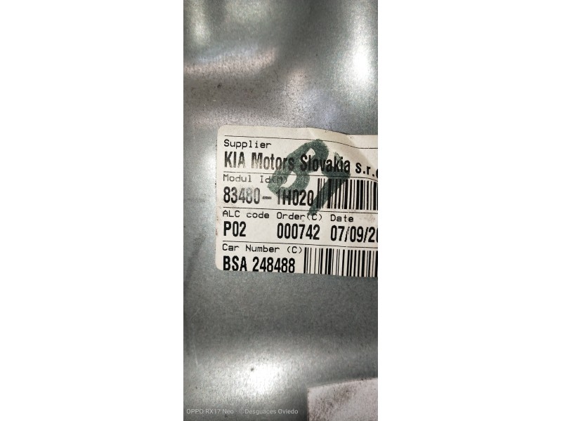 Recambio de elevalunas trasero derecho para kia cee´d emotion referencia OEM IAM 834801H020  5P