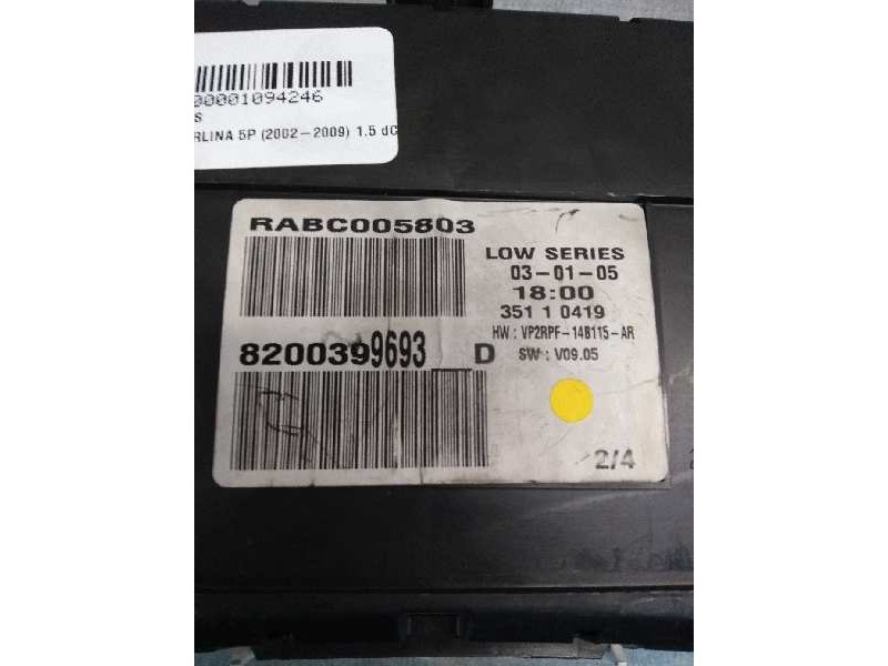 Recambio de cuadro instrumentos para renault megane ii berlina 5p 1.5 dci diesel referencia OEM IAM 8200399693D  