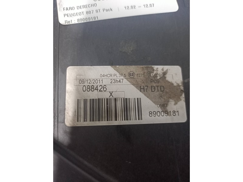 Recambio de faro derecho para peugeot 807 st pack referencia OEM IAM 89009181  