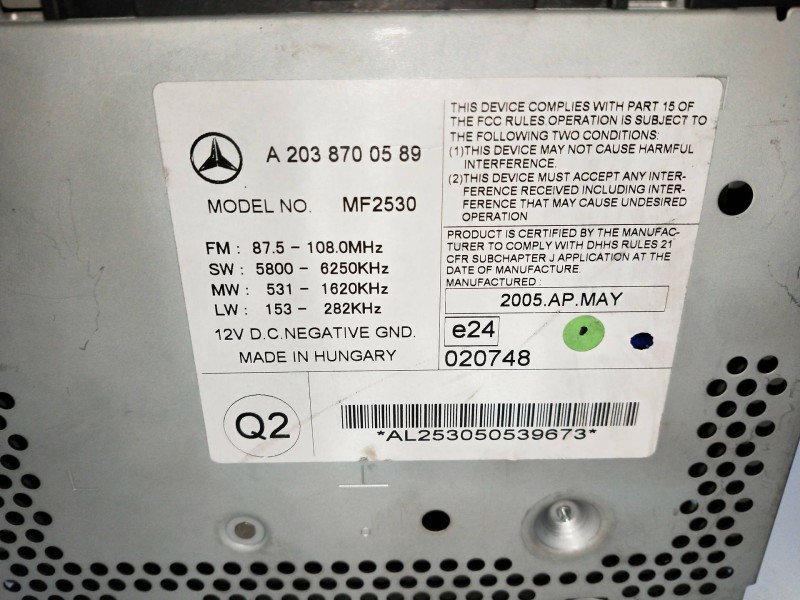 Recambio de sistema audio / radio cd para mercedes clase c (w203) berlina 220 cdi (la) (203.008) referencia OEM IAM A2038700589 