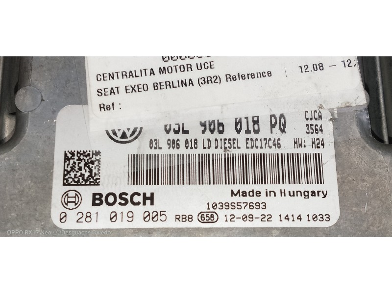 Recambio de centralita motor uce para seat exeo berlina (3r2) reference referencia OEM IAM 03L906018PQ 0281019005 