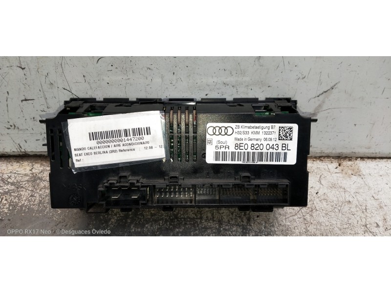 Recambio de mando calefaccion / aire acondicionado para seat exeo berlina (3r2) reference referencia OEM IAM 8E0820043BL 1322371