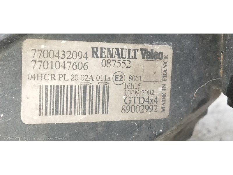 Recambio de faro izquierdo para renault scenic rx4 (ja0) 1.9 dci referencia OEM IAM 89002992 7700432094 7701047606
