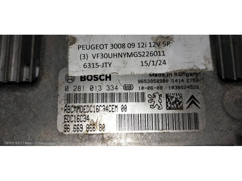 Recambio de centralita motor uce para peugeot 3008 sport pack referencia OEM IAM 0281013334 9666986680 1039S24526