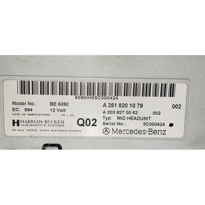 Recambio de sistema audio / radio cd para mercedes clase r (w251) 320 cdi (251.022) referencia OEM IAM A2518201079 A2038270062 5