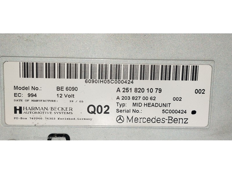 Recambio de sistema audio / radio cd para mercedes clase r (w251) 320 cdi (251.022) referencia OEM IAM A2518201079 A2038270062 5