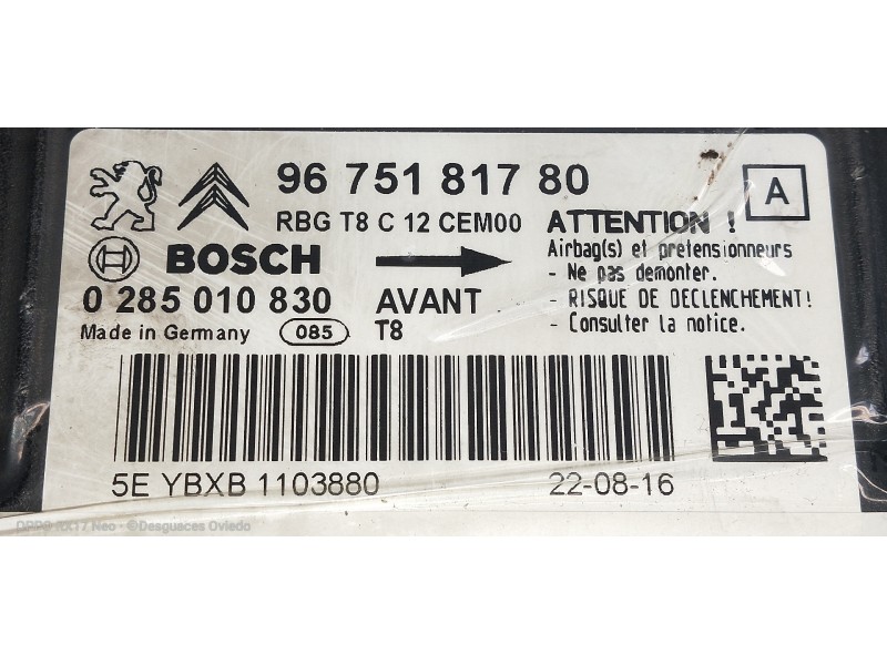 Recambio de kit airbag para peugeot 3008 access referencia OEM IAM 9675181780 0285010830 