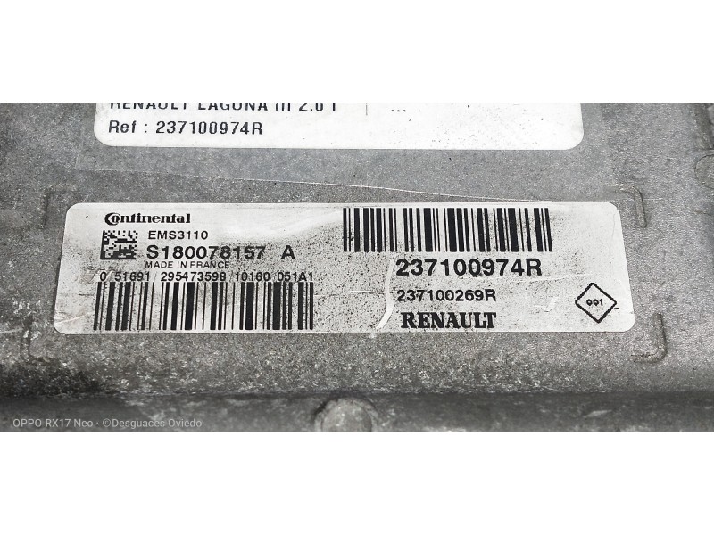 Recambio de centralita motor uce para renault laguna iii 2.0 i referencia OEM IAM 237100974R S180078157A 