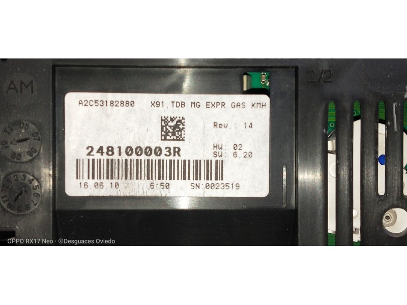 Recambio de cuadro instrumentos para renault laguna iii 2.0 i referencia OEM IAM 248100003R A2C531828800023519 