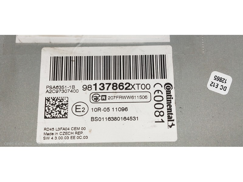 Recambio de sistema audio / radio cd para peugeot 3008 access referencia OEM IAM 98137862XT00  