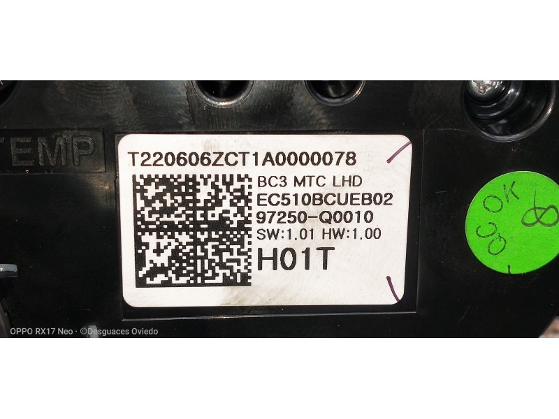 Recambio de mando calefaccion / aire acondicionado para hyundai i20 klass referencia OEM IAM 97250Q0010 EC510BCUEB02 T220606ZCT1