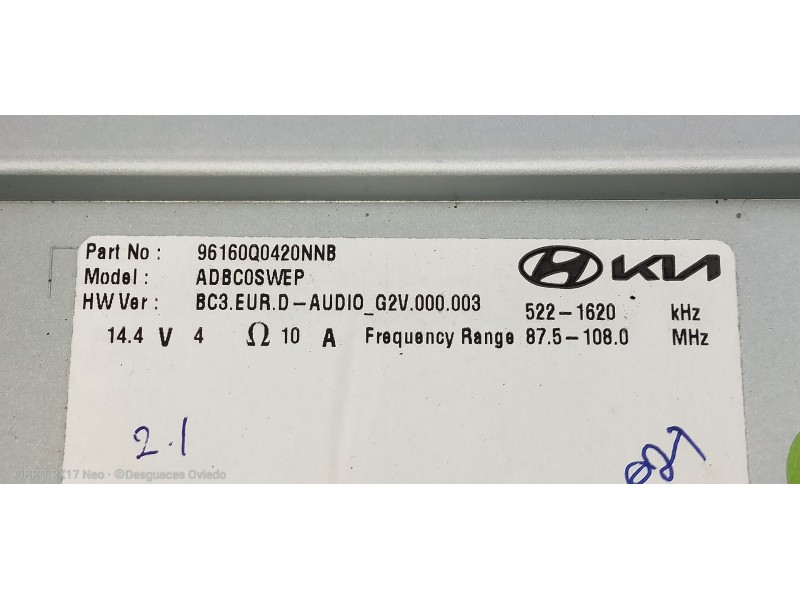 Recambio de sistema audio / radio cd para hyundai i20 klass referencia OEM IAM 96160Q0420NNB  