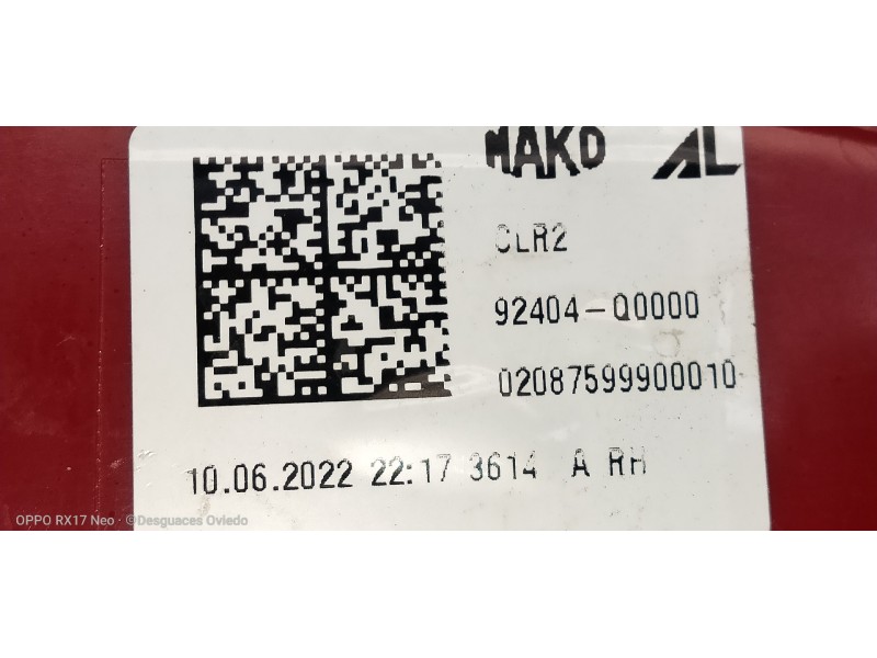 Recambio de piloto trasero derecho interior para hyundai i20 klass referencia OEM IAM 92404Q0000  