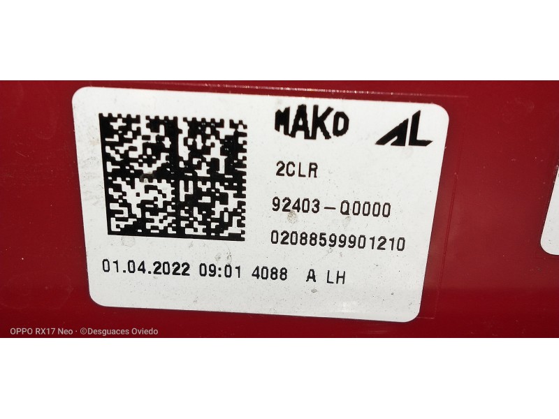 Recambio de piloto trasero izquierdo interior para hyundai i20 klass referencia OEM IAM 92403Q0000  