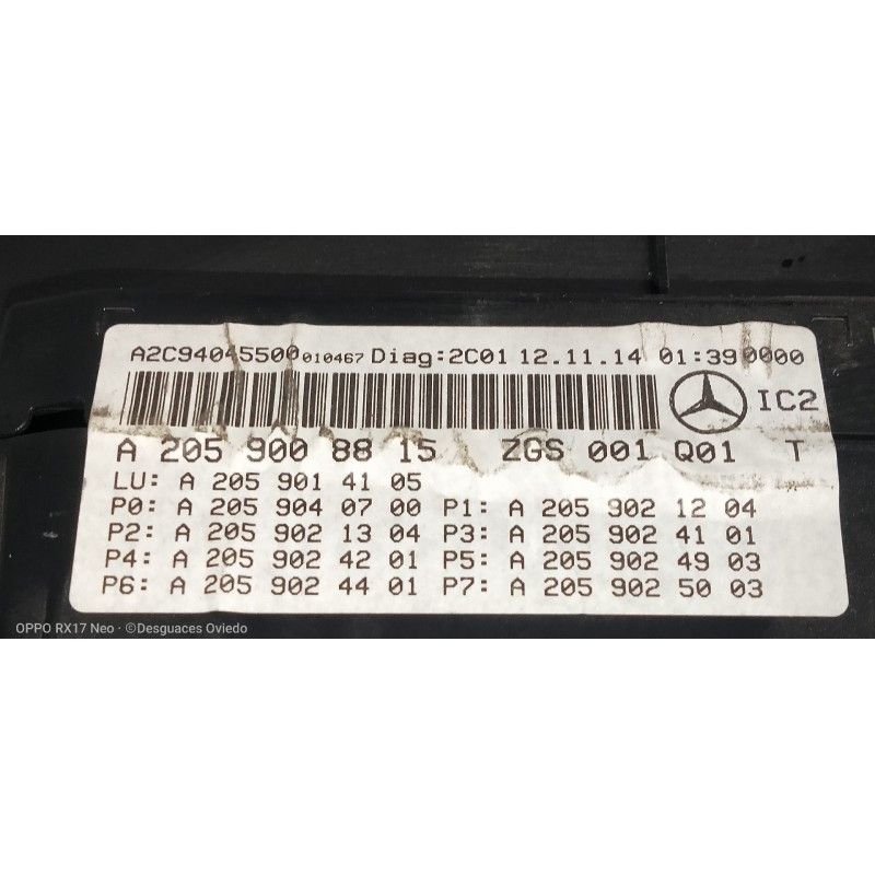 Recambio de cuadro instrumentos para mercedes clase c (w205) lim. c 220 cdi bluetec (205.004) referencia OEM IAM A2059008815 A2C