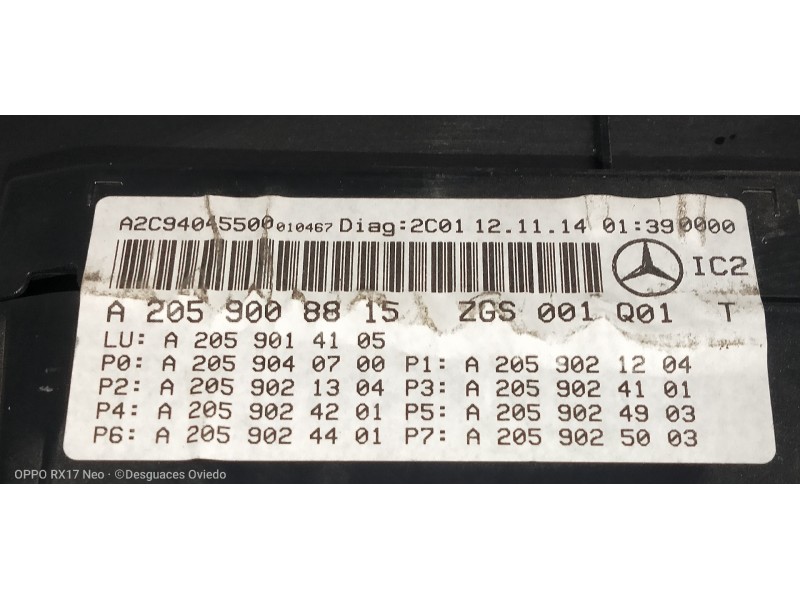 Recambio de cuadro instrumentos para mercedes clase c (w205) lim. c 220 cdi bluetec (205.004) referencia OEM IAM A2059008815 A2C