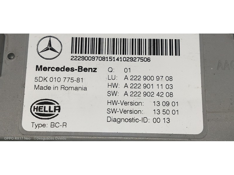 Recambio de modulo electronico para mercedes clase c (w205) lim. c 220 cdi bluetec (205.004) referencia OEM IAM A2229009708 5DK0