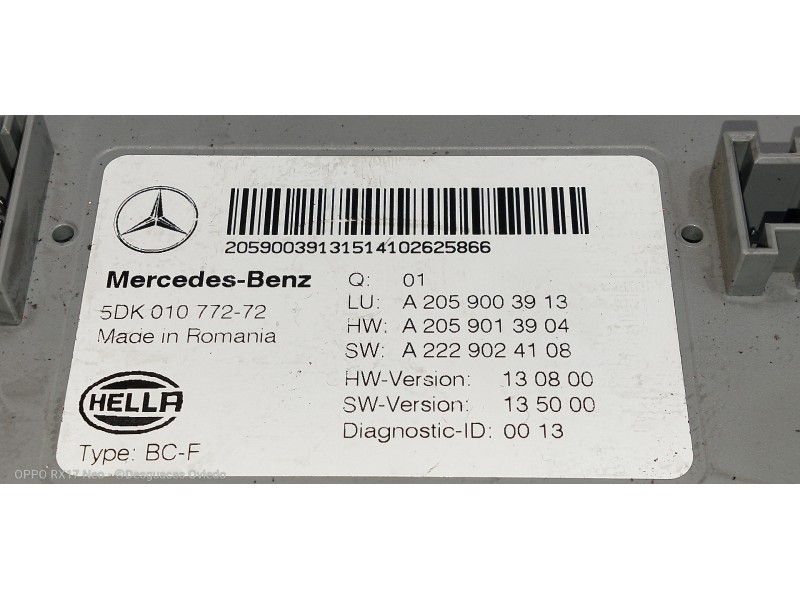 Recambio de modulo electronico para mercedes clase c (w205) lim. c 220 cdi bluetec (205.004) referencia OEM IAM A2059003913 5DK0