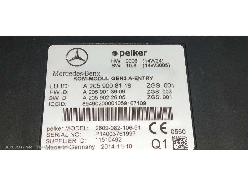 Recambio de modulo electronico para mercedes clase c (w205) lim. c 220 cdi bluetec (205.004) referencia OEM IAM A2059008118 A205