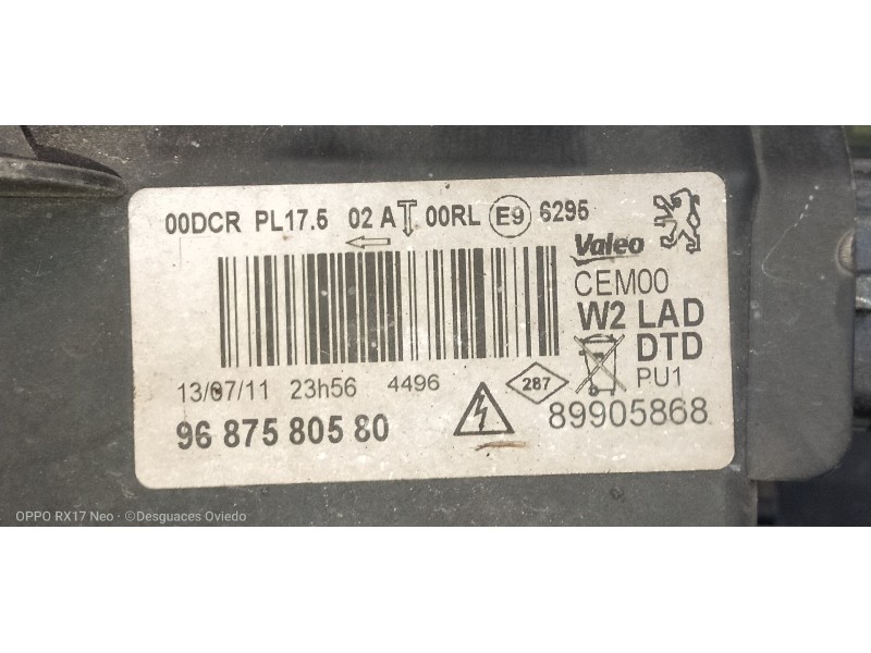 Recambio de faro derecho para peugeot 508 gt referencia OEM IAM 9687580580 89905868 110627C20212