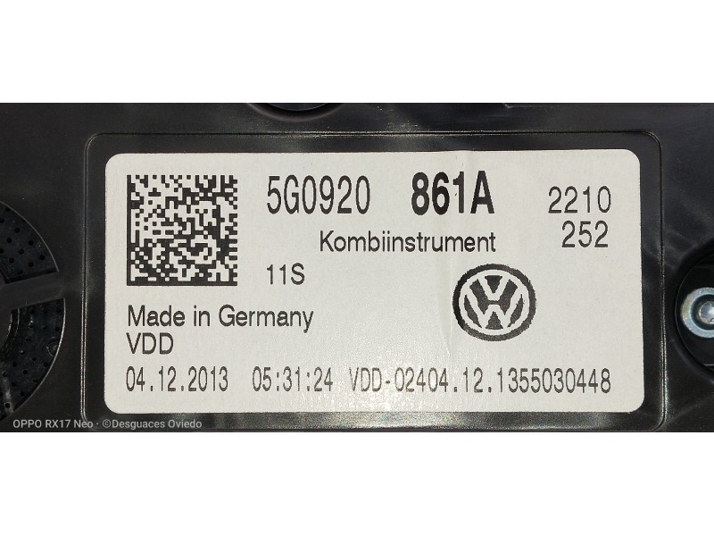 Recambio de cuadro instrumentos para volkswagen golf vii lim. (5g1) 2.0 tdi referencia OEM IAM 5G0920861A A2C53427456AR 
