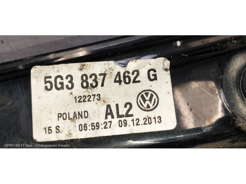 Recambio de elevalunas delantero derecho para volkswagen golf vii lim. (5g1) 2.0 tdi referencia OEM IAM 5G3837462G 122273 3P