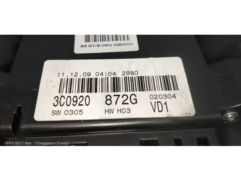 Recambio de cuadro instrumentos para volkswagen passat berlina (3c2) 2.0 tdi referencia OEM IAM 3C0920872G 020304 