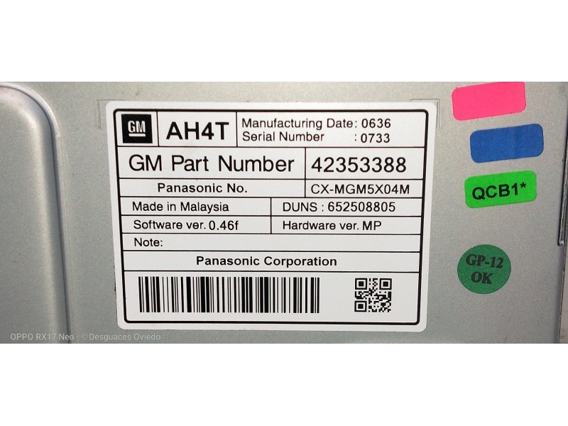 Recambio de pantalla multifuncion para opel zafira tourer excellence referencia OEM IAM 42353388 CXMGM5X04M 652508805