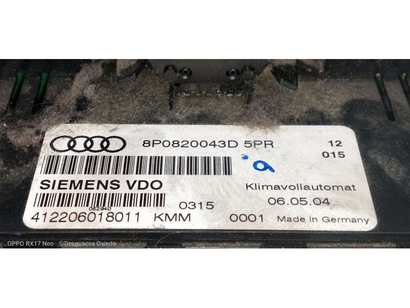 Recambio de mando calefaccion / aire acondicionado para audi a3 (8p) 1.9 tdi ambiente referencia OEM IAM 8P0820043D 412206018011