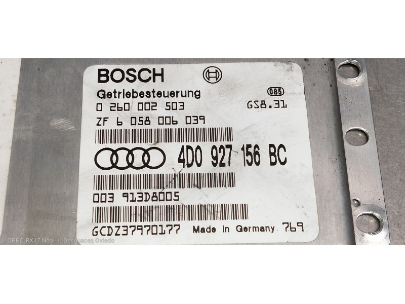 Recambio de centralita cambio automatico para audi a8 (d2) 3.7 quattro referencia OEM IAM 4D0927156BC 0260002503 ZF6058006039