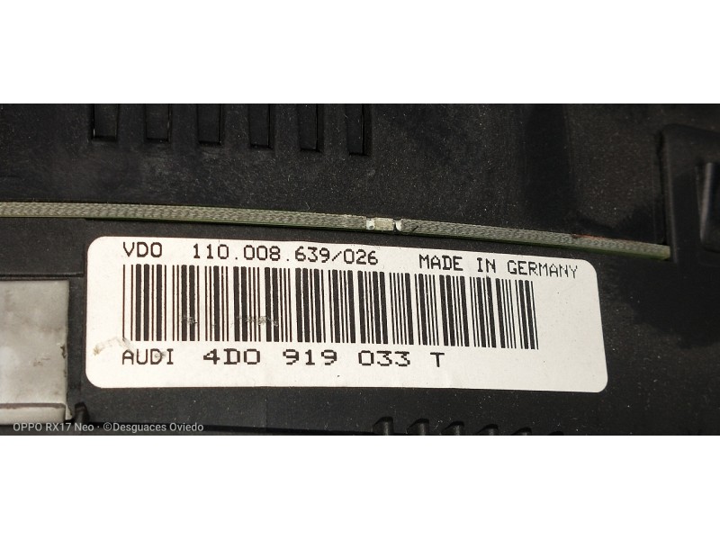 Recambio de cuadro instrumentos para audi a8 (d2) 3.7 quattro referencia OEM IAM 4D0919033T VDO100008639026 